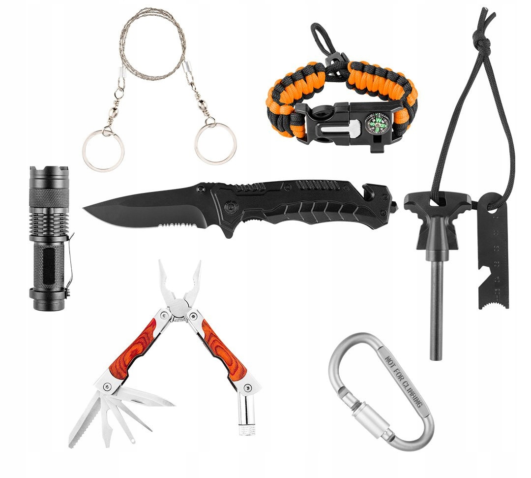 NEO ZESTAW SURVIVALOWY 8 W 1 MULTITOOL NÓŻ LATARKA KRZESIWO KOMPAS 63-154