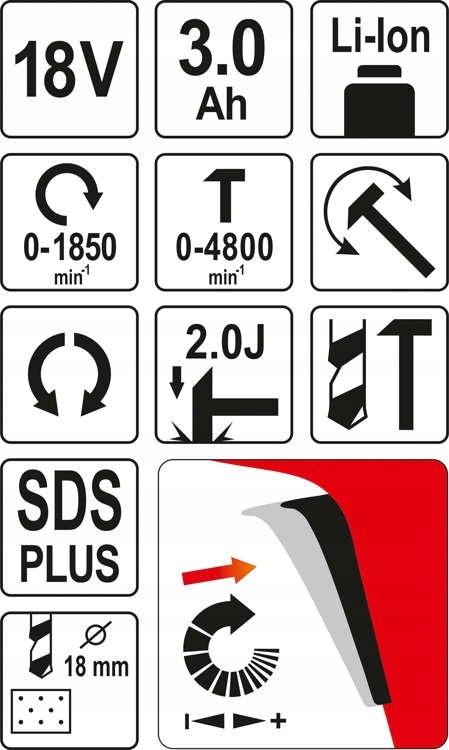 YATO MŁOTOWIERTARKA UDAROWA AKUMULATOROWA SDS PLUS