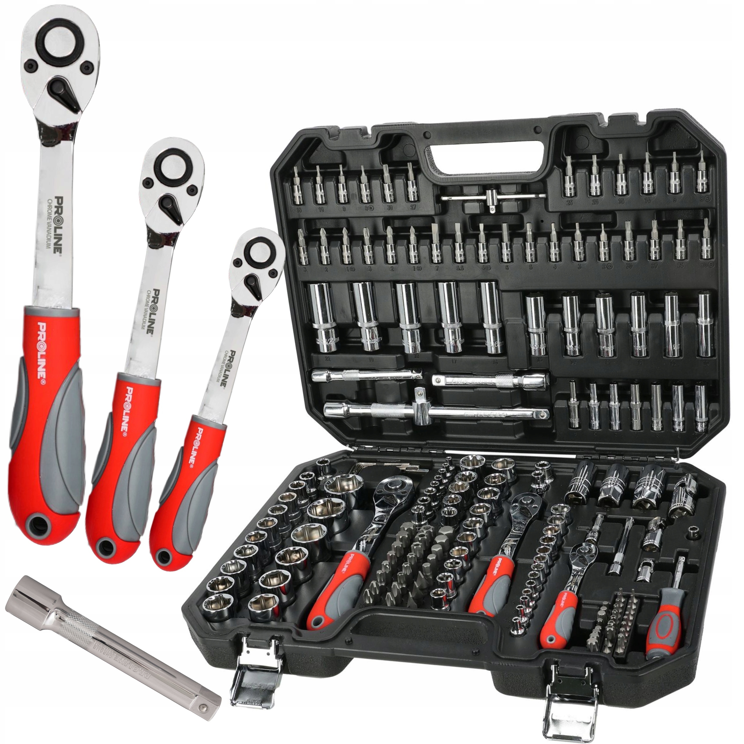 PROLINE ZESTAW KLUCZE NASADOWE 1/2" 1/4" 3/8" TORX BITY NASADKI CrV 179el