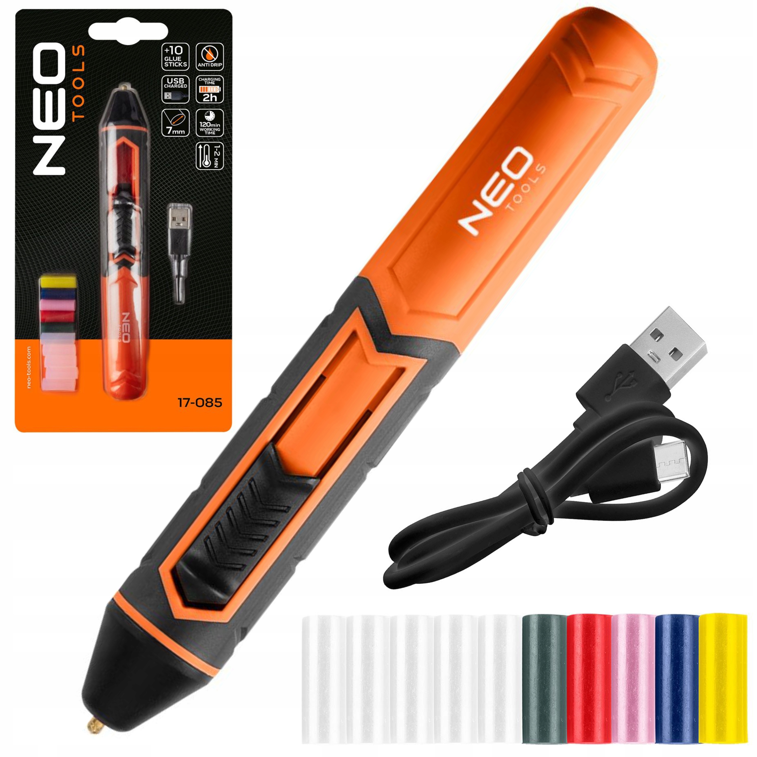 NEO ZESTAW DŁUGOPIS DO KLEJU NA GORĄCO 8mm +10 WKŁADÓW KOLOROWE USB 17-085