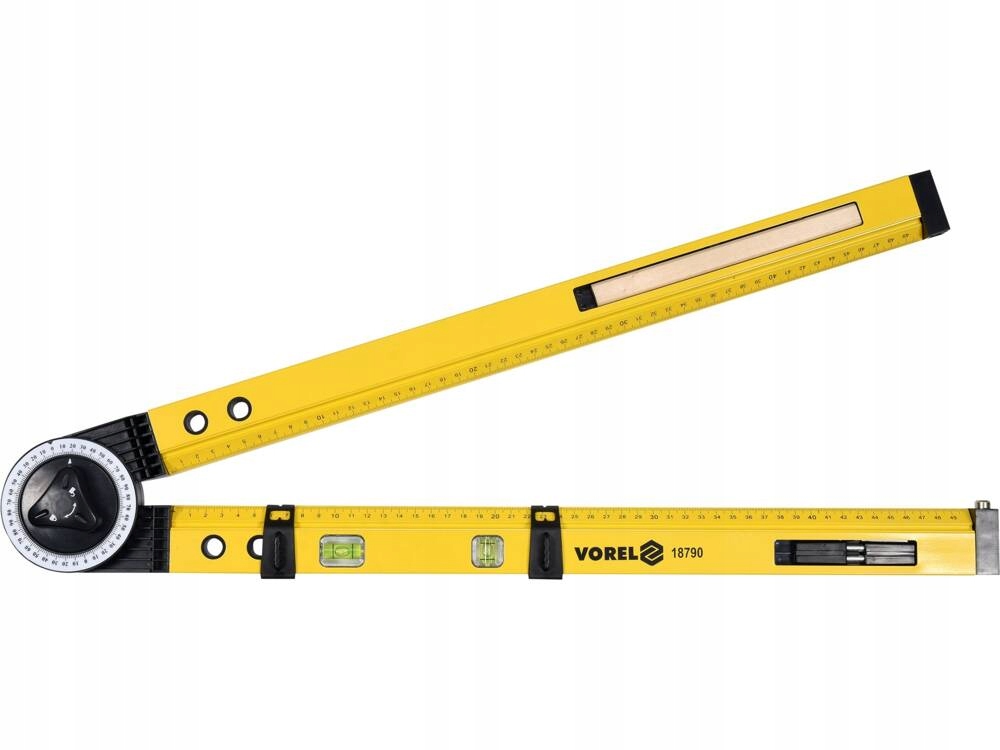 KĄTOMIERZ KĄTOWNIK BUDOWLANY ALUMINIOWY POZIOMICA CYRKIEL 3w1 VOREL 18790