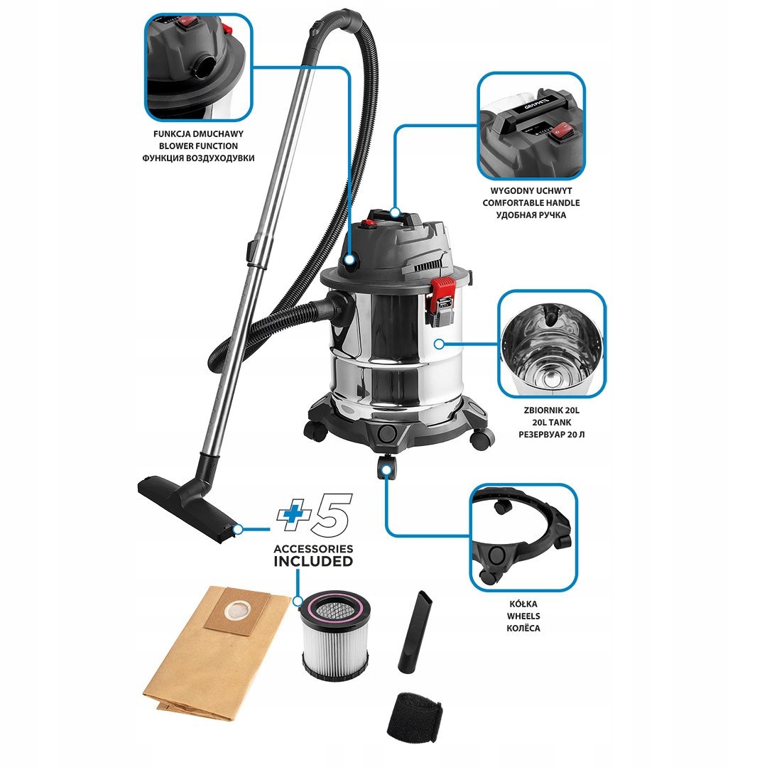 GRAPHITE ODKURZACZ WARSZTAT 18V MOKRO/SUCHO 20L