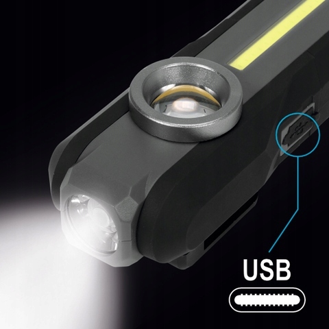 LAMPA LATARKA AKUMULATOROWA LED WARSZTATOWA 3w1 300LM USB HAK MAGNES 82732