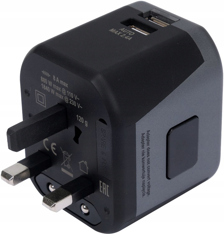 YATO ADAPTER PODRÓŻNY PRZEJŚCIÓWKA Z ŁADOWARKĄ 2XUSB USA UK EU YT-81301