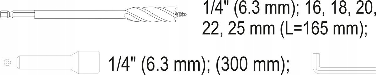 YATO WIERTŁO DO DREWNA 4-OSTRZOWE ZE STALI HRC40-45 16-25MM 7SZTUK YT-44693