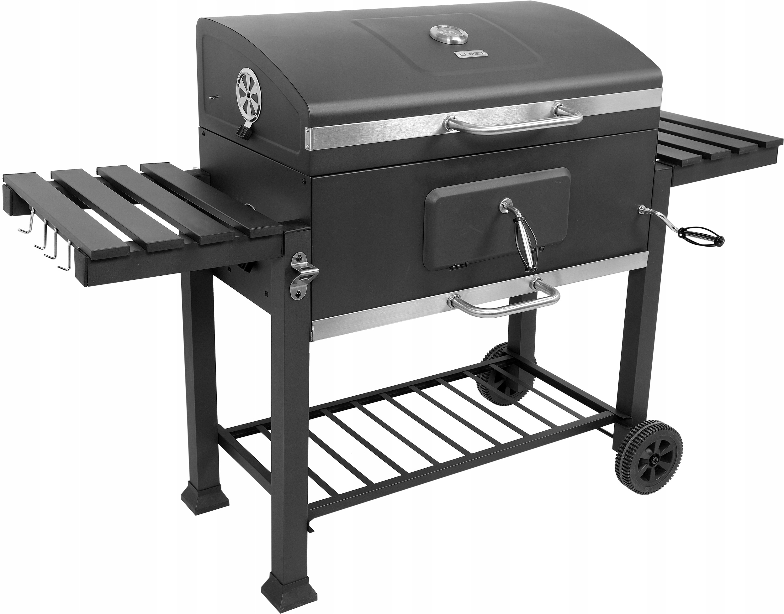GRILL OGRODOWY WĘGLOWY REGULOWANY BBQ ZAMYKANA POKRYWA DUŻY RUSZT 3 PÓŁKI