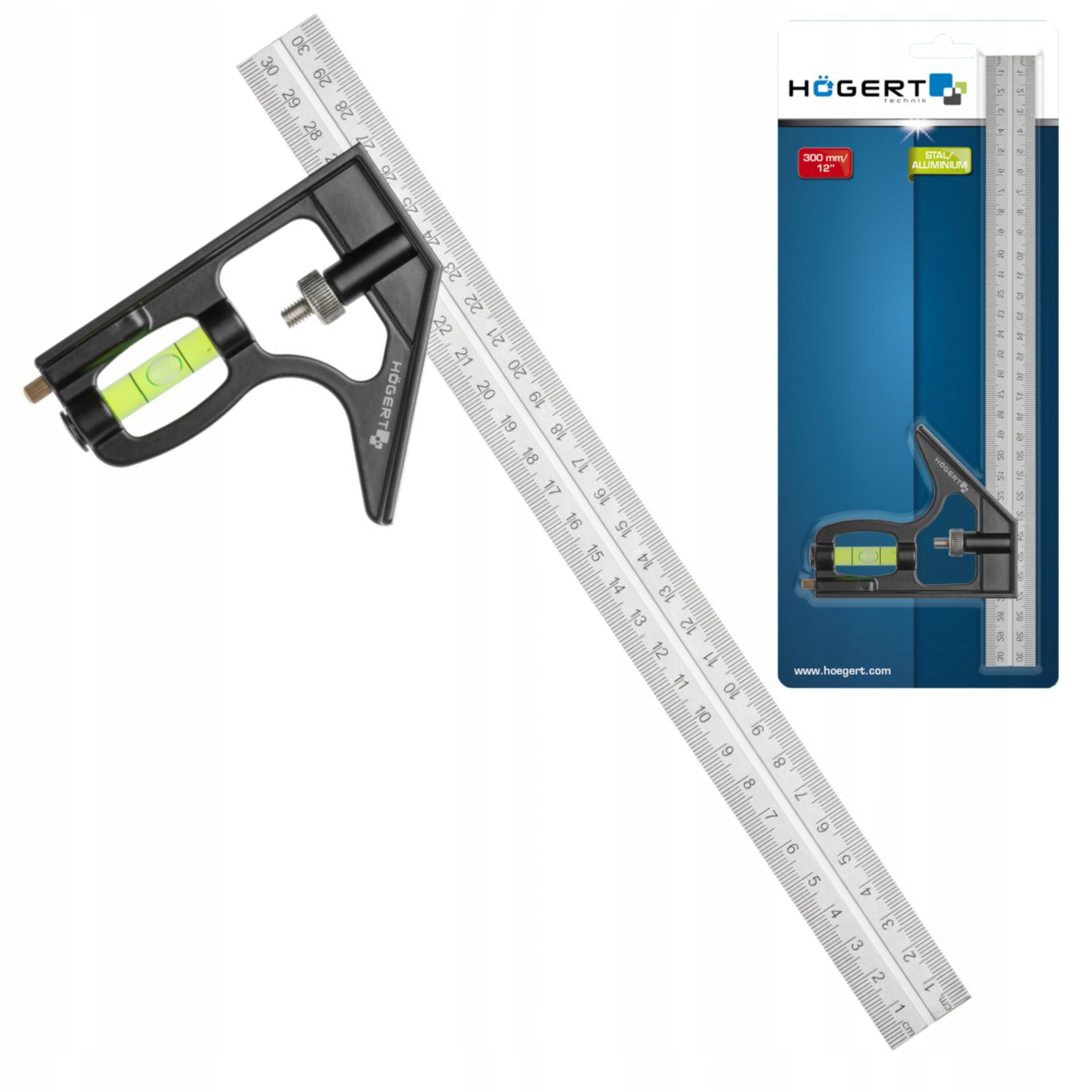 HOGERT KĄTOWNIK STOLARSKI Z POZIOMICĄ 300MM HT4M217