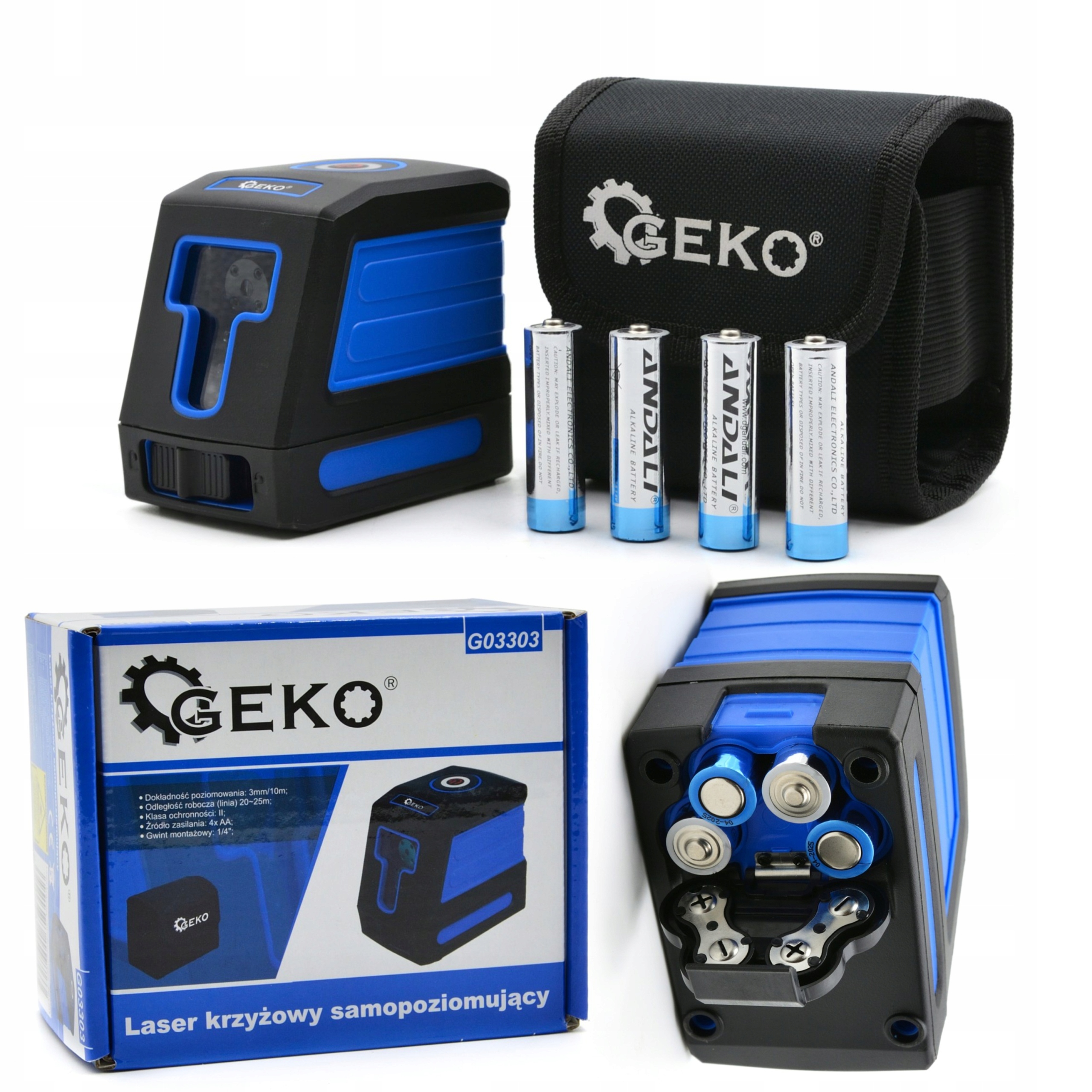 GEKO LASER KRZYŻOWY SAMOPOZIOMUJĄCY CZERWONY 25m ETUI G03303 POZIOMICA