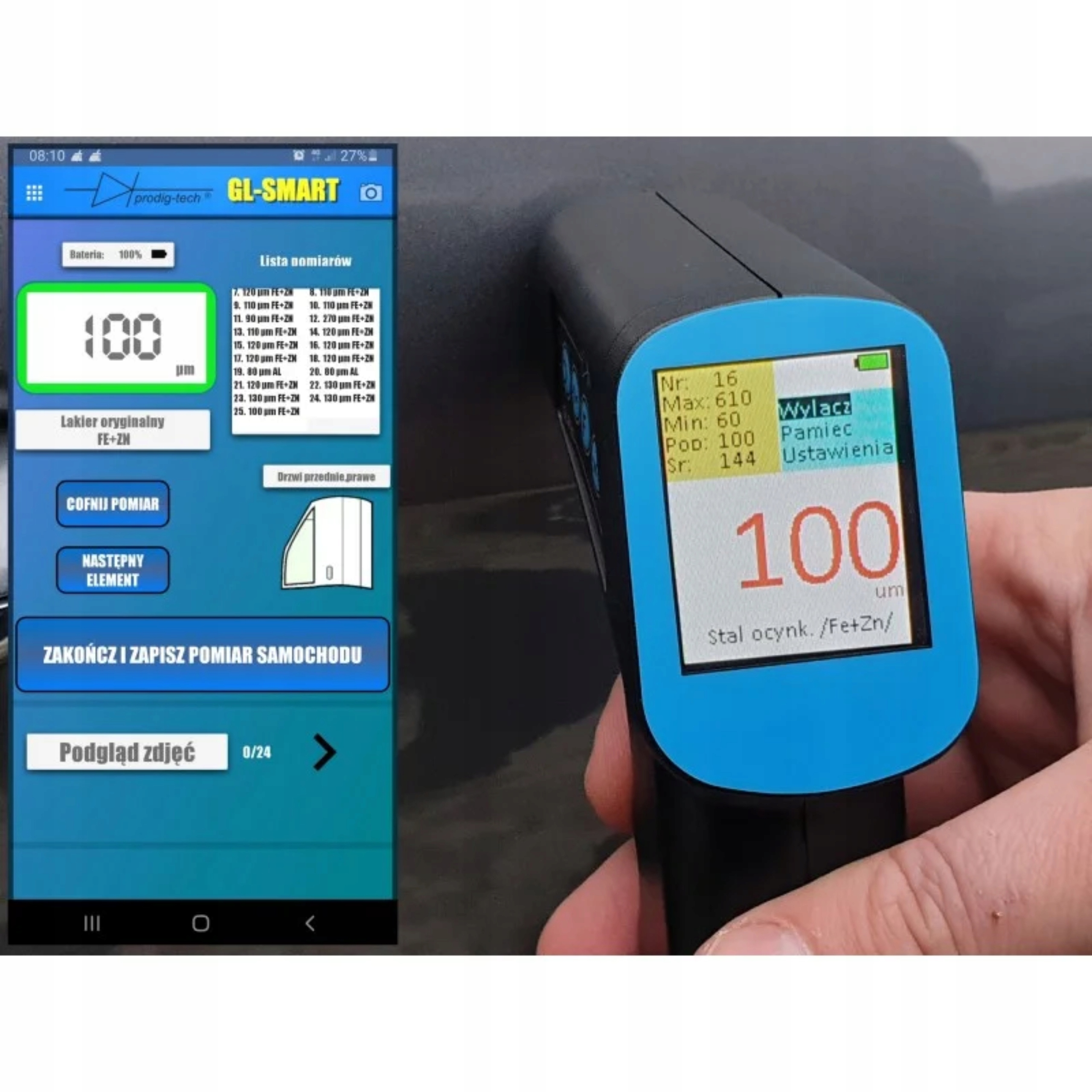 MIERNIK TESTER GRUBOŚCI LAKIERU GL-PRO-SMART-FAZ PROFESIONALNY APLIKACJA