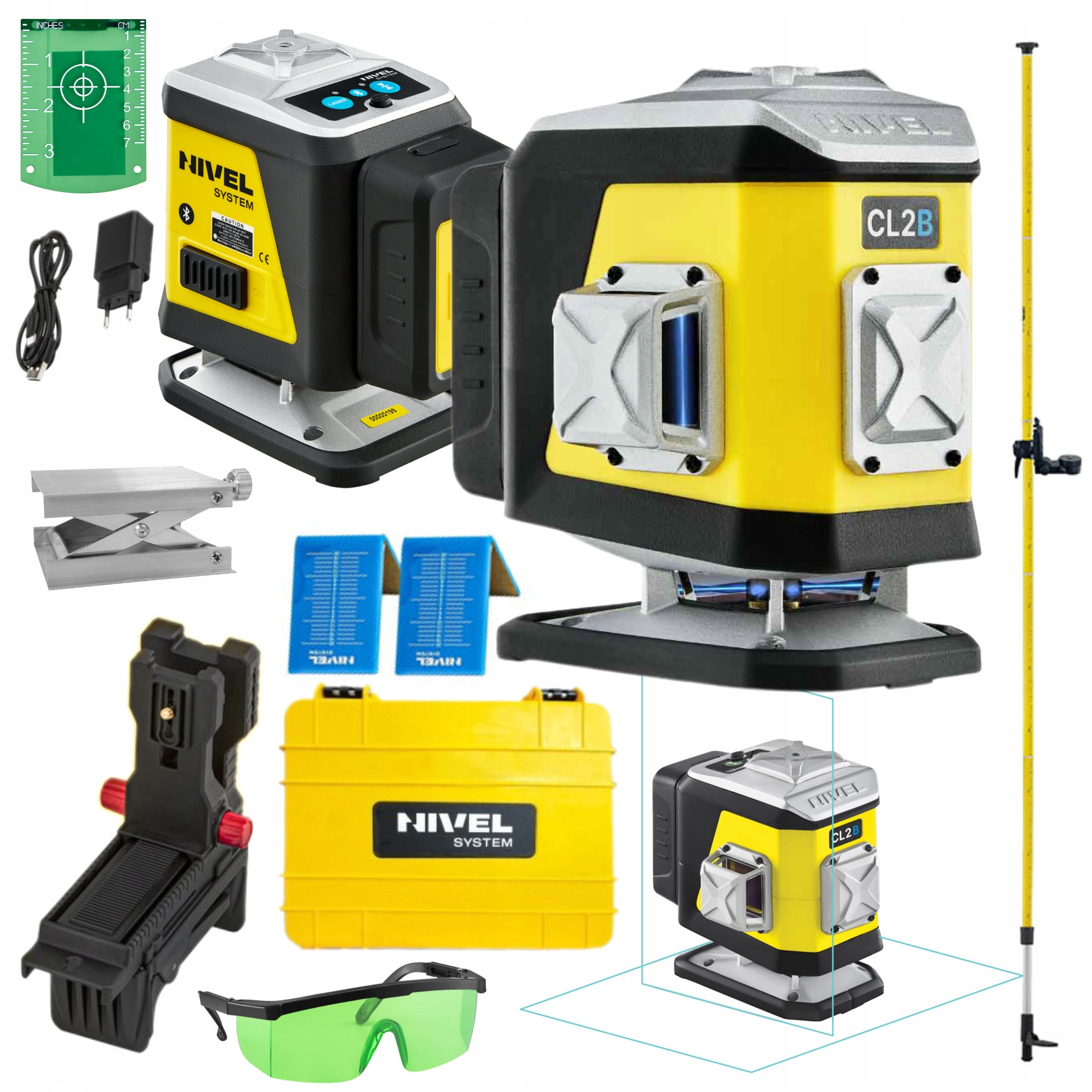 NIVEL SYSTEM LASER KRZYŻOWY NIEBIESKI CL2B WALIZKA +AKCESORIA TYCZKA LP-36