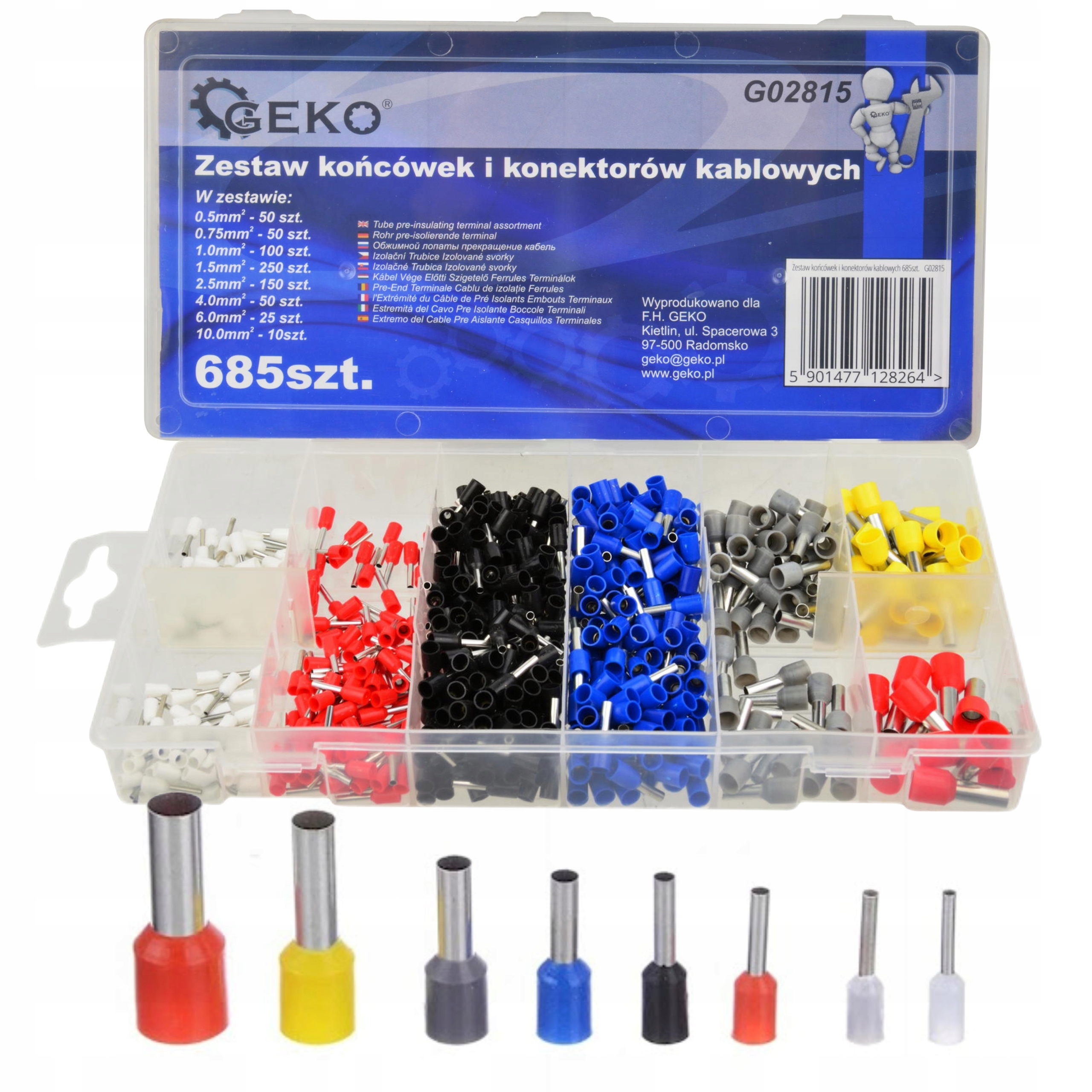 GEKO ZESTAW KOŃCÓWEK I KONEKTORÓW KABLOWYCH 685 SZTUK G02815 KOMPLET