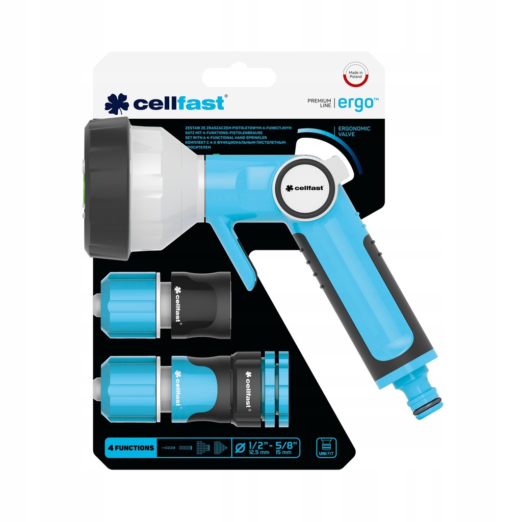 CELLFAST ZESTAW PISTOLET ZRASZACZ OGRODOWY 4-FUNKCJE 1/2-5/8'' ERGO 53-540