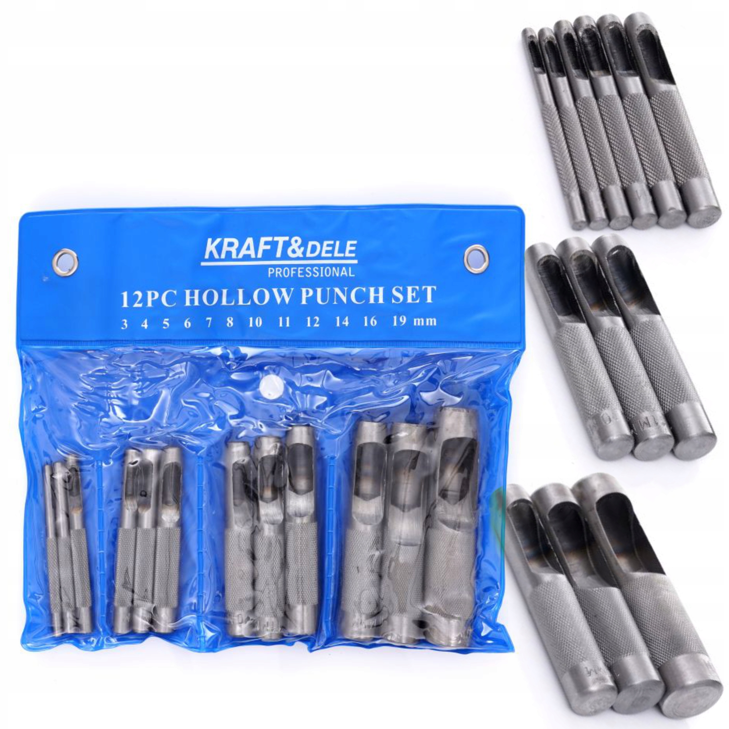 WYCINAKI WYBIJAKI DO OTWORÓW DZIUR SKÓRY 3-19MM ZESTAW 12 SZTUK KD11202