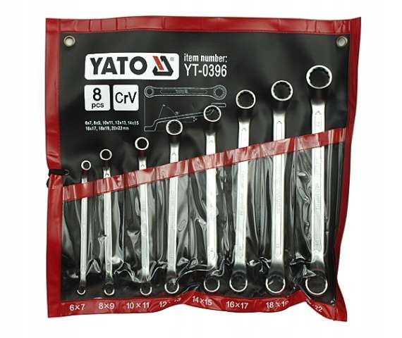 YATO ZESTAW 8szt KLUCZE OCZKOWE ODGIĘTE Z POLEROWANĄ GŁÓWKĄ 6-22 MM YT-0396
