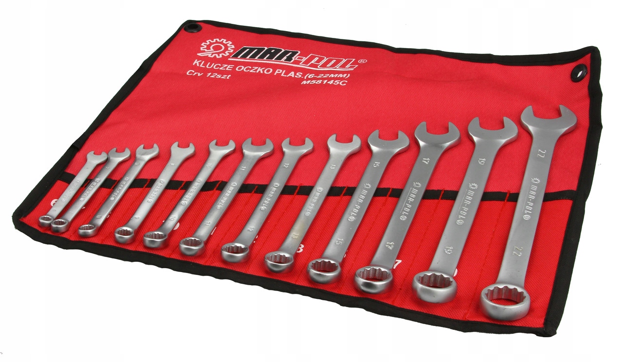 KLUCZE PŁASKO OCZKOWE 12-ELEMENTÓW 6-22mm CZERWONA PŁACHTA MAR-POL M58145C