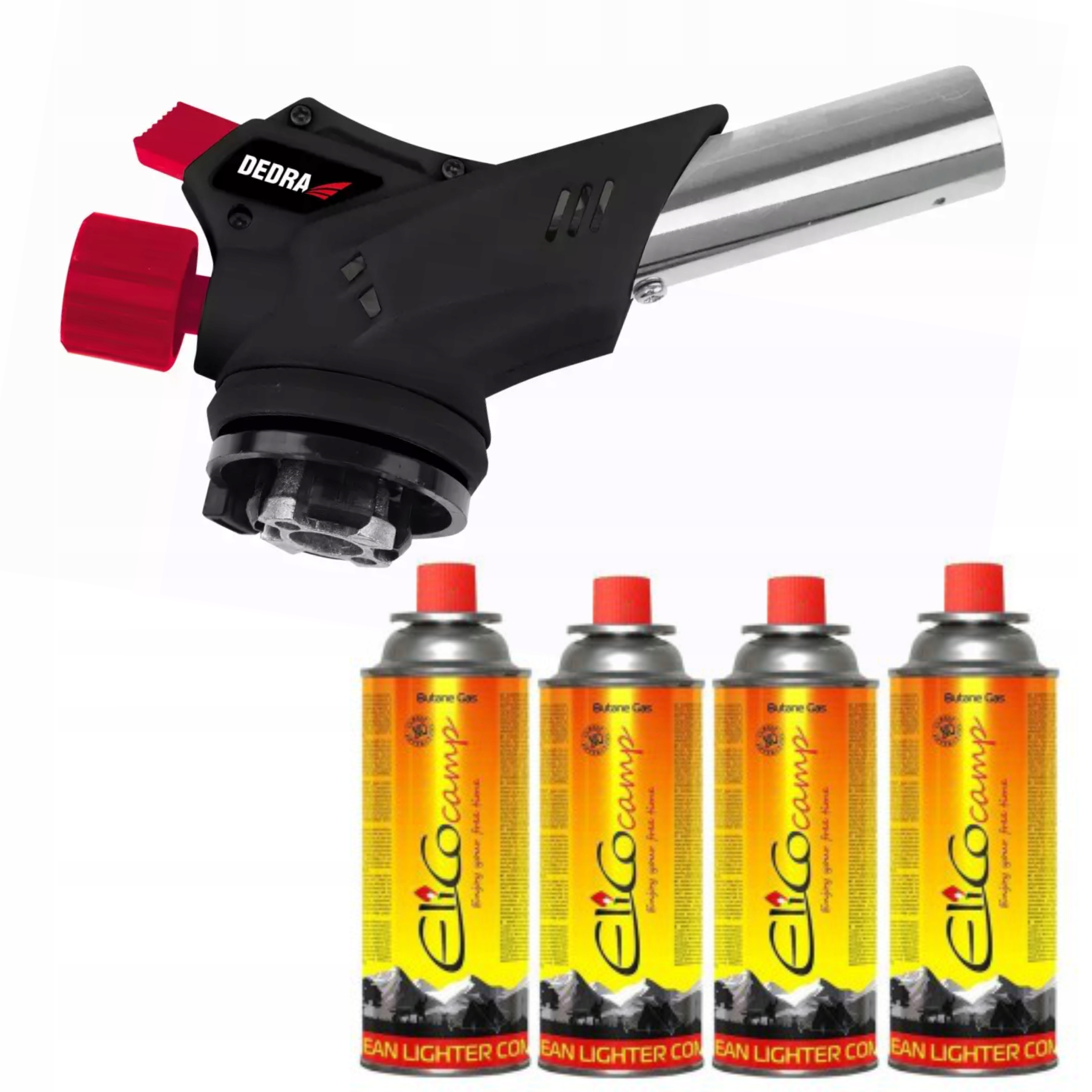 DEDRA PALNIK GAZOWY LUTOWNICA PIEZO GAZ KARTUSZ 31A033 +4 GAZY KARTUSZE