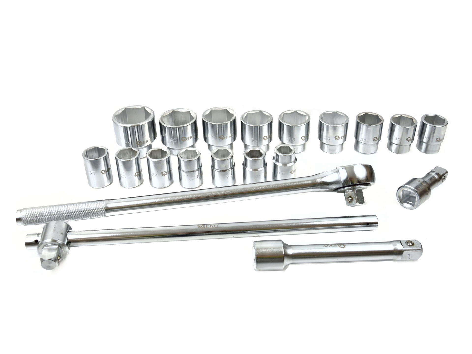 GEKO ZESTAW KLUCZY NASADEK 21EL 3/4" 6-KĄT. 19-50MM METALOWA WALIZKA G10112