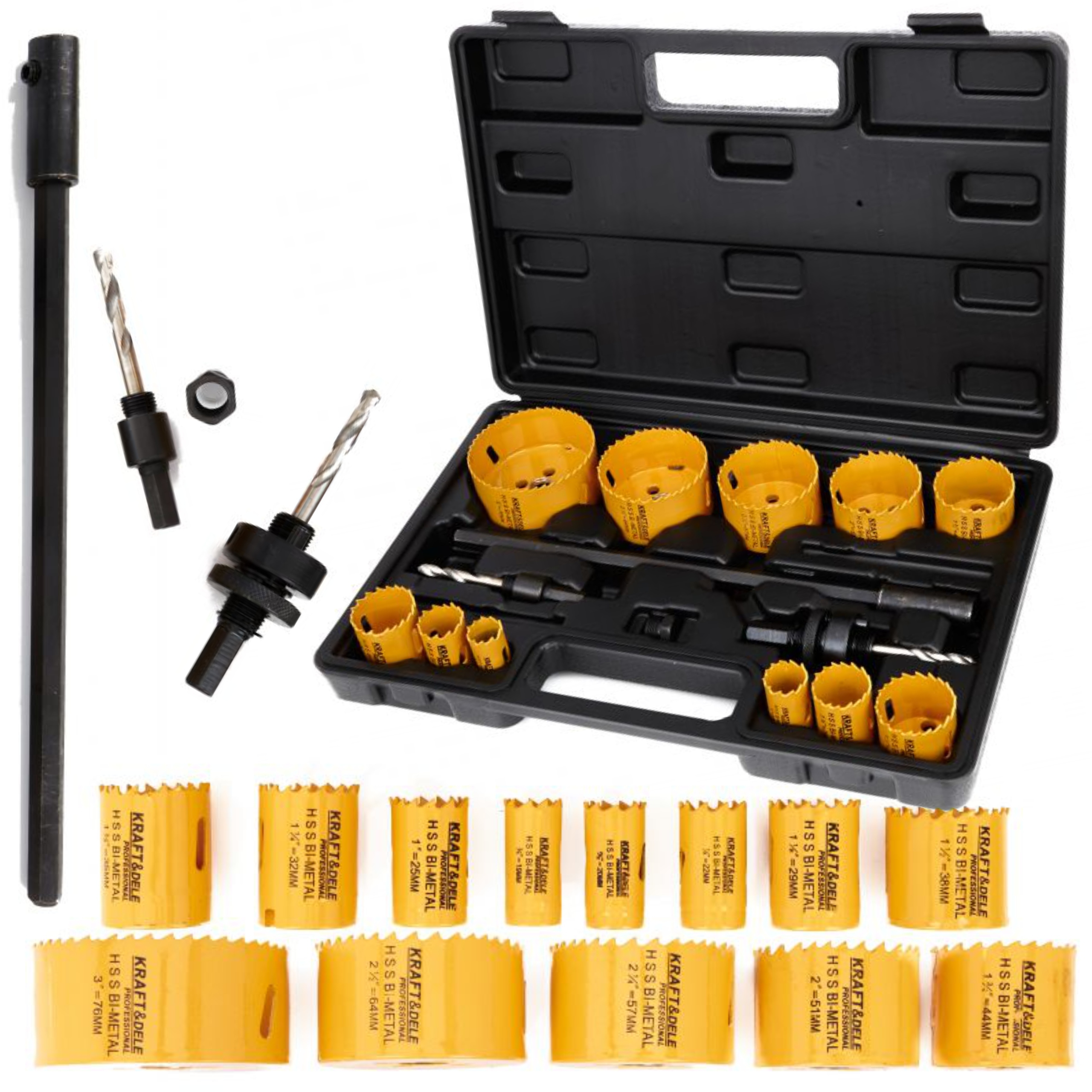 ZESTAW OTWORNIC DO DREWNA I METALU 17szt. 19-76mm + ADAPTER WALIZKA KD10758