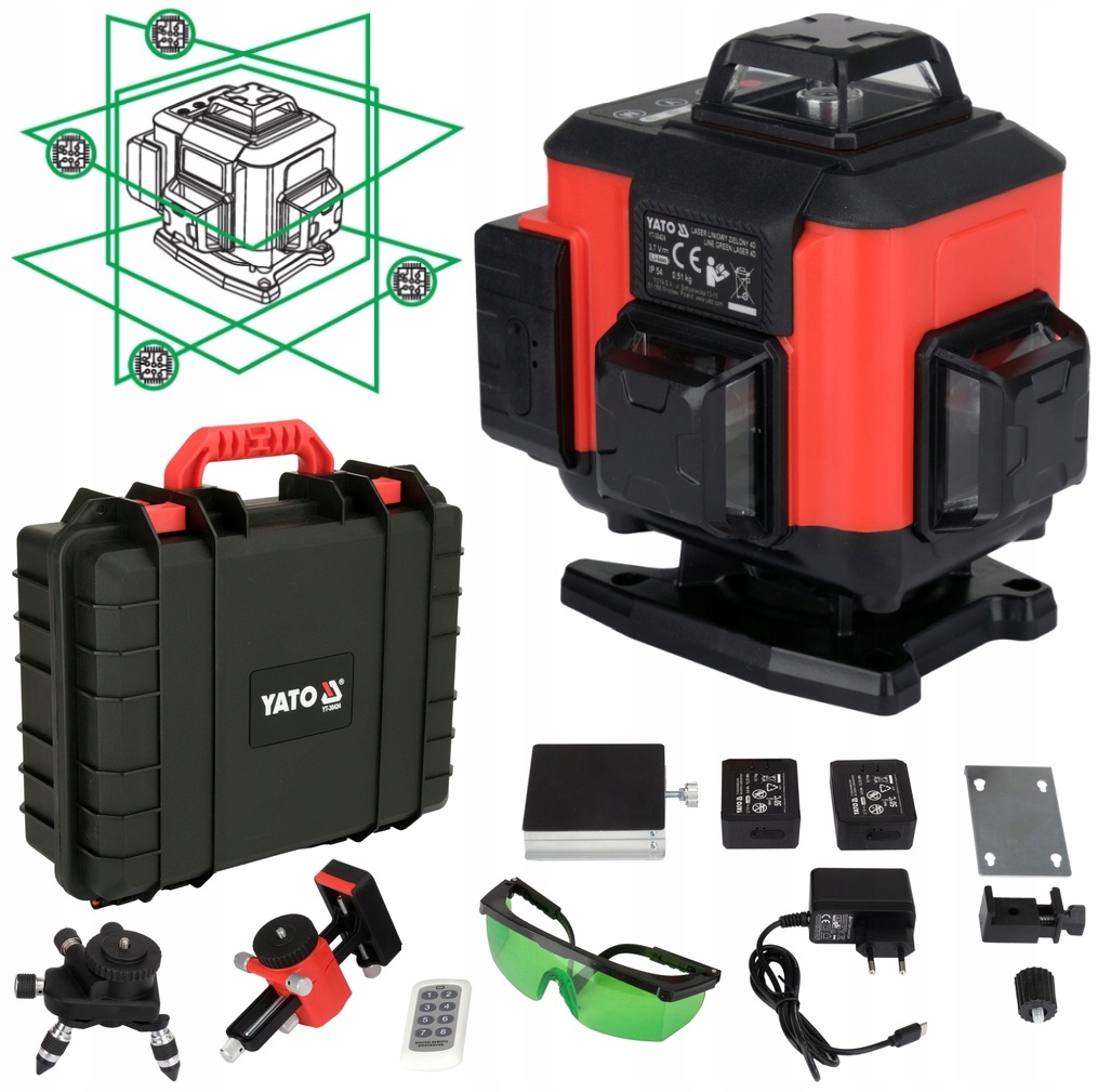 YATO LASER ZIELONY 4D Z ELEKTRONICZNYM KOMPENSATOREM 16 LINII YT-30424