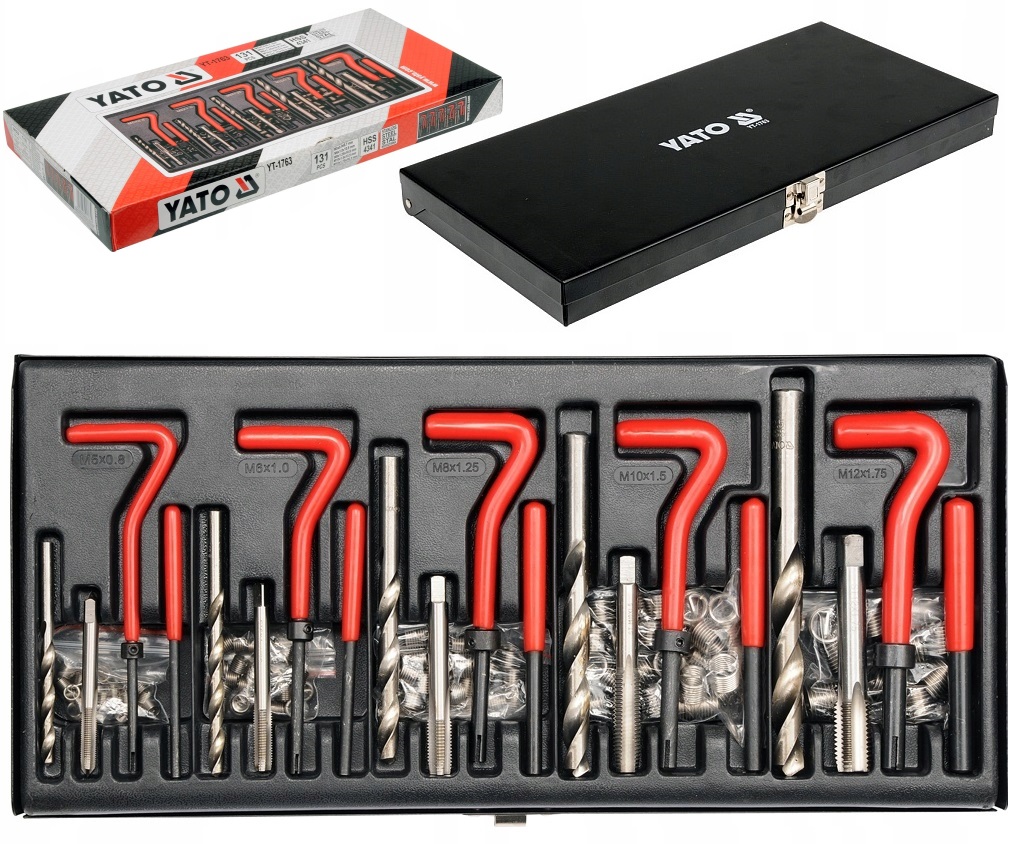 YATO ZESTAW DO NAPRAWY GWINTÓW M5-M12 131 SZT. GWINTOWNIKI WIERTŁA YT-1763