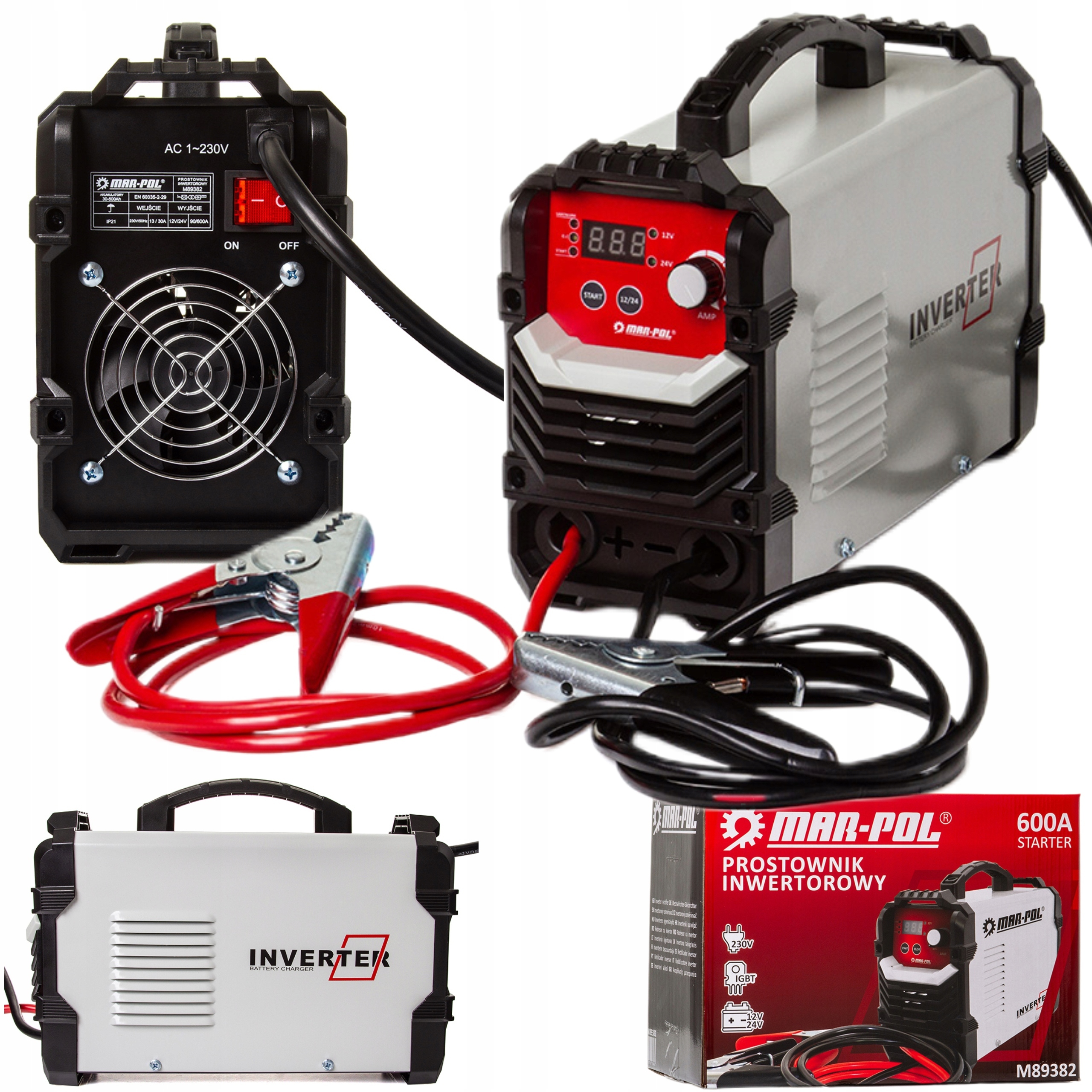 PROSTOWNIK INWERTOROWY 12V 24V ROZRUCH ŁADOWANIE AKUMULATORÓW 600A M89382
