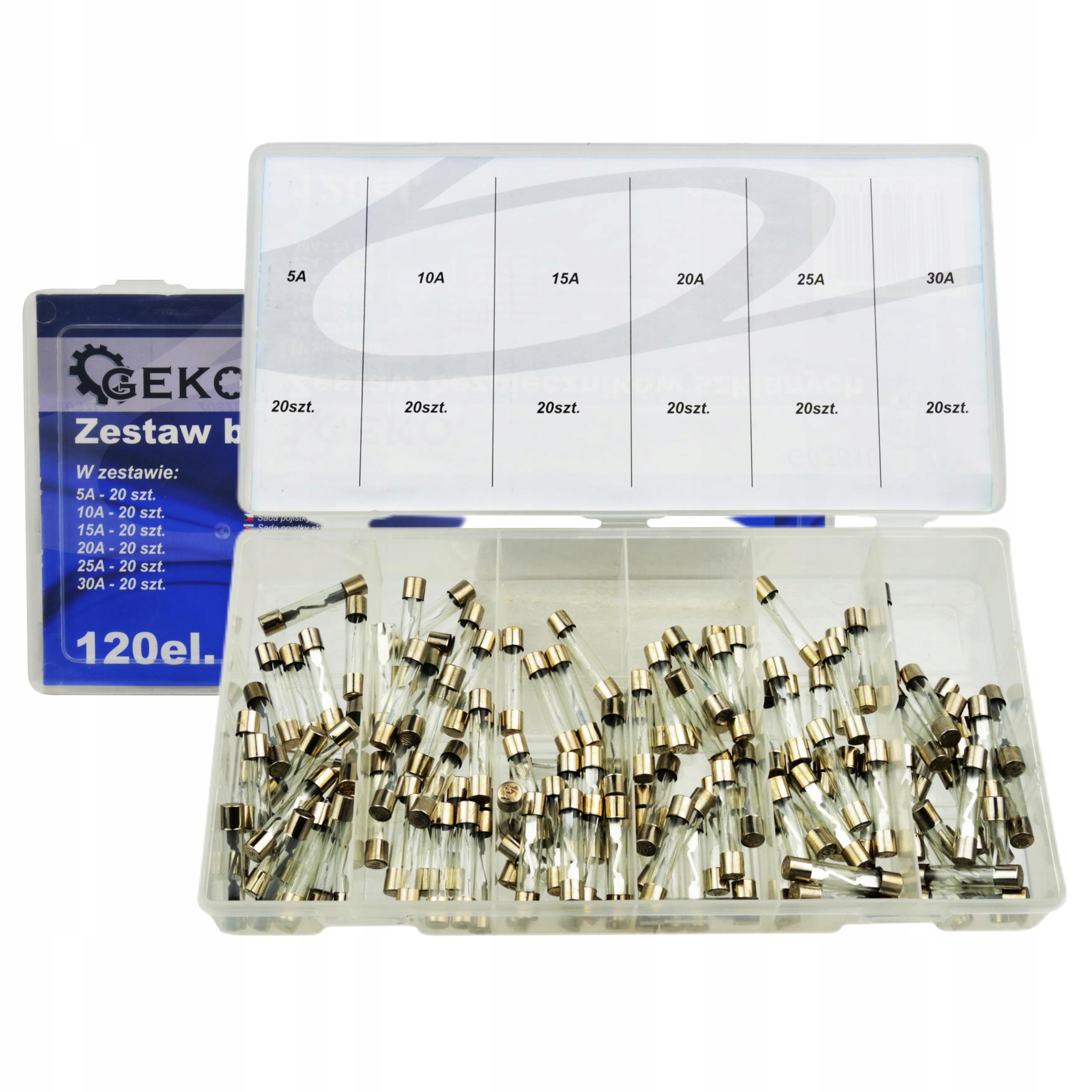 ZESTAW BEZPIECZNIKÓW SZKLANYCH BEZPIECZNIKI 120SZT