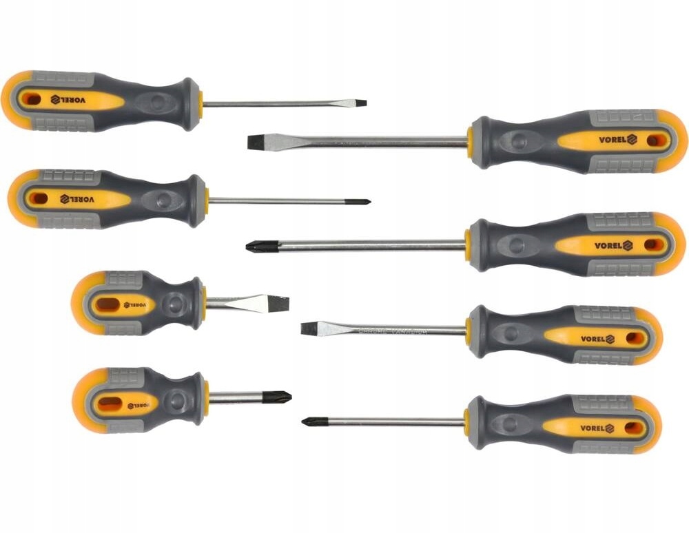 VOREL ZESTAW WKRĘTAKÓW WKRĘTAKI ŚRUBOKRĘTY MAGNETYCZNE PŁASKIE PHILIPS 8ELM