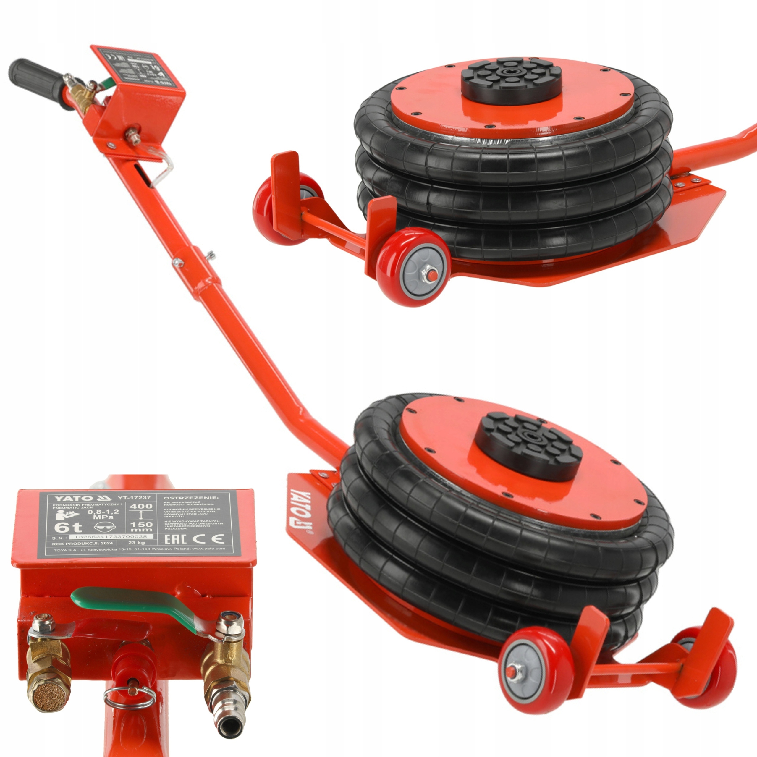 YATO PODNOŚNIK PNEUMATYCZNY 15-40cm SAMOCHODOWY 6T 6000kg BAŁWANEK YT-17237