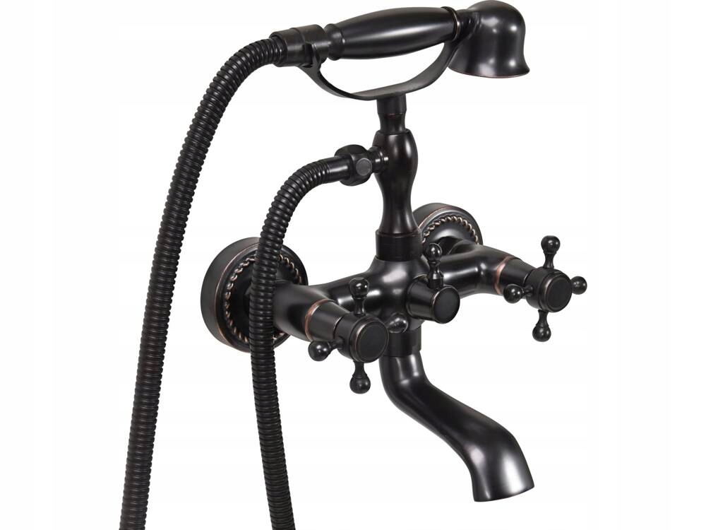 BATERIA WANNOWA ŚCIENNA CZARNA KRAN MOSIĄDZ RETRO BLACK 1 ZESTAW FALA 75808