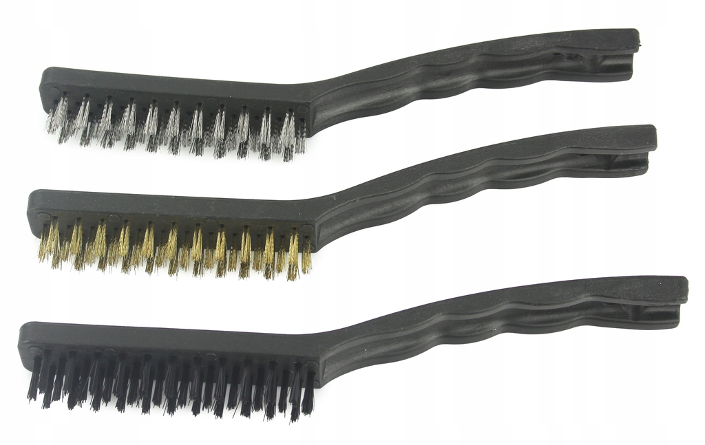 SZCZOTKI DRUCIANE DWUSTONNE PRECYZYJNE MOSIĄDZ STAL NYLON DO METALU 210mm