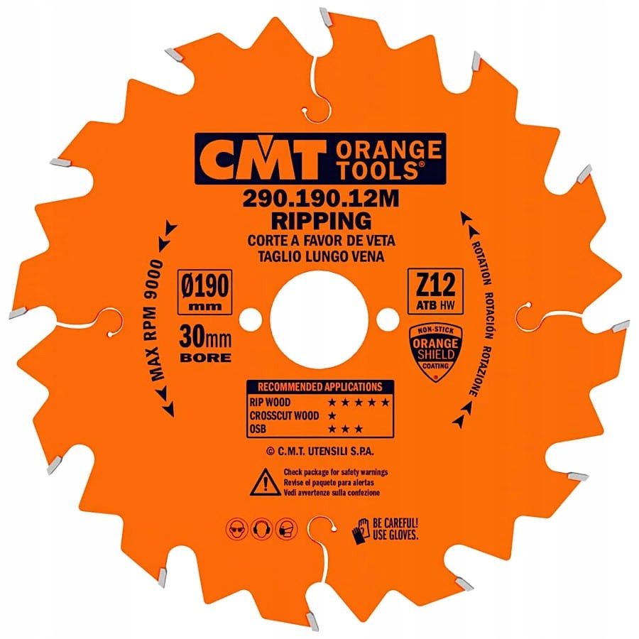 CMT PIŁA PILARKA TARCZOWA DO CIĘCIA WZDŁUŻNEGO DREWNA 190X30MM 290.190.12M