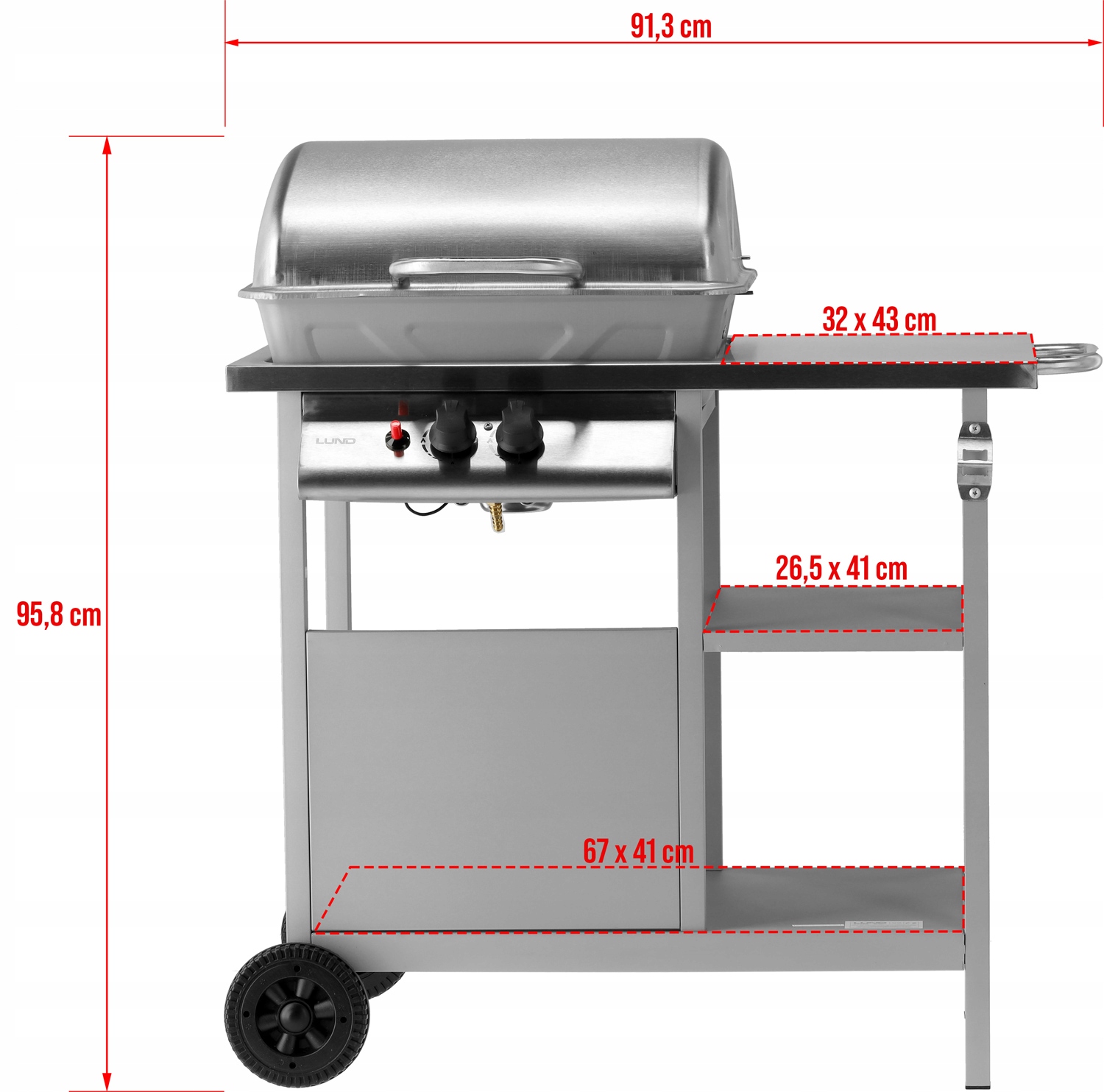 LUND GRILL GAZOWY OGRODOWY STAL NIERDZEWNA 2 PALNIKI 5,5KW CHROMOWANY RUSZT