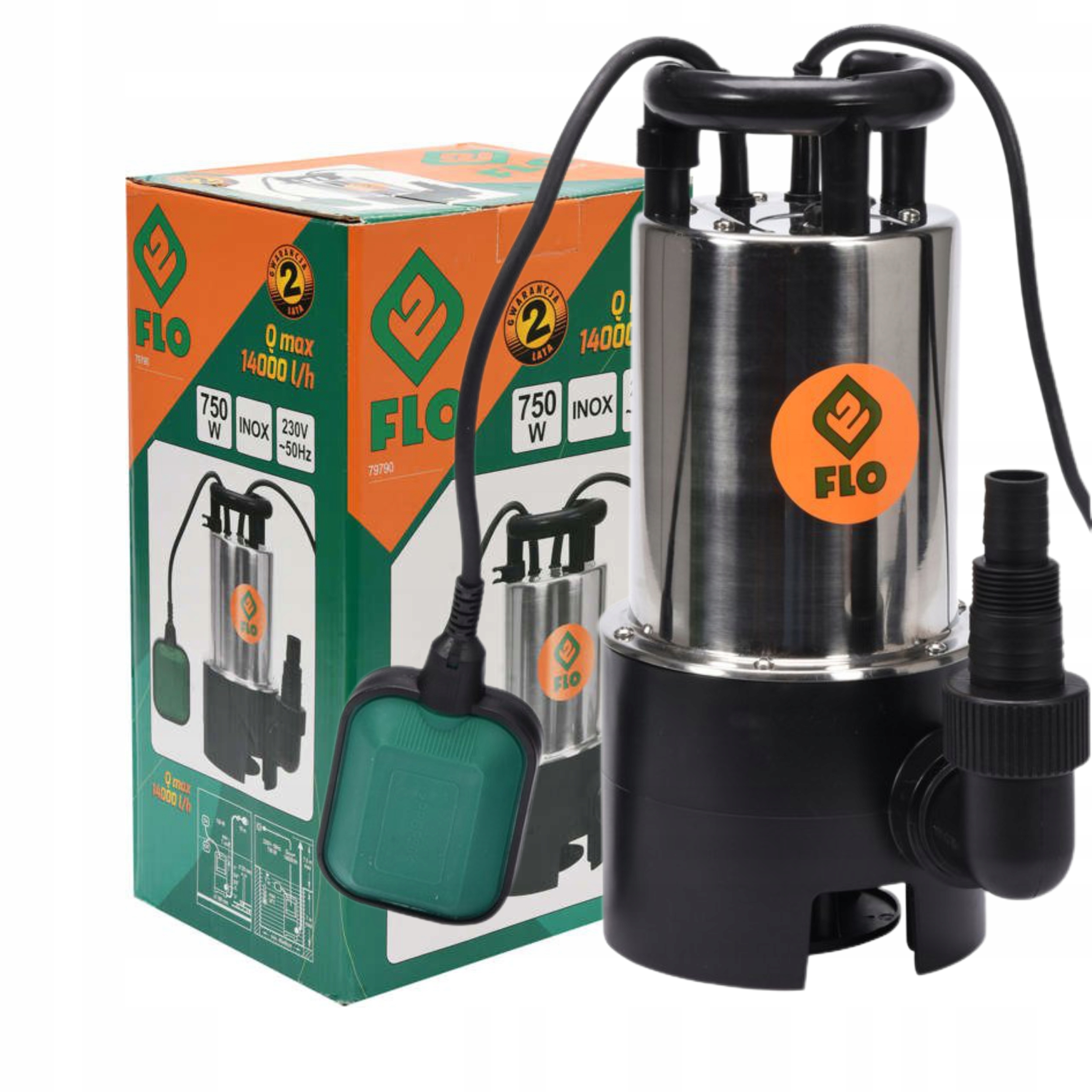 POMPA ZANURZENIOWA DO WODY BRUDNEJ CZYSTEJ INOX 750W FLO 79790 + PŁYWAK