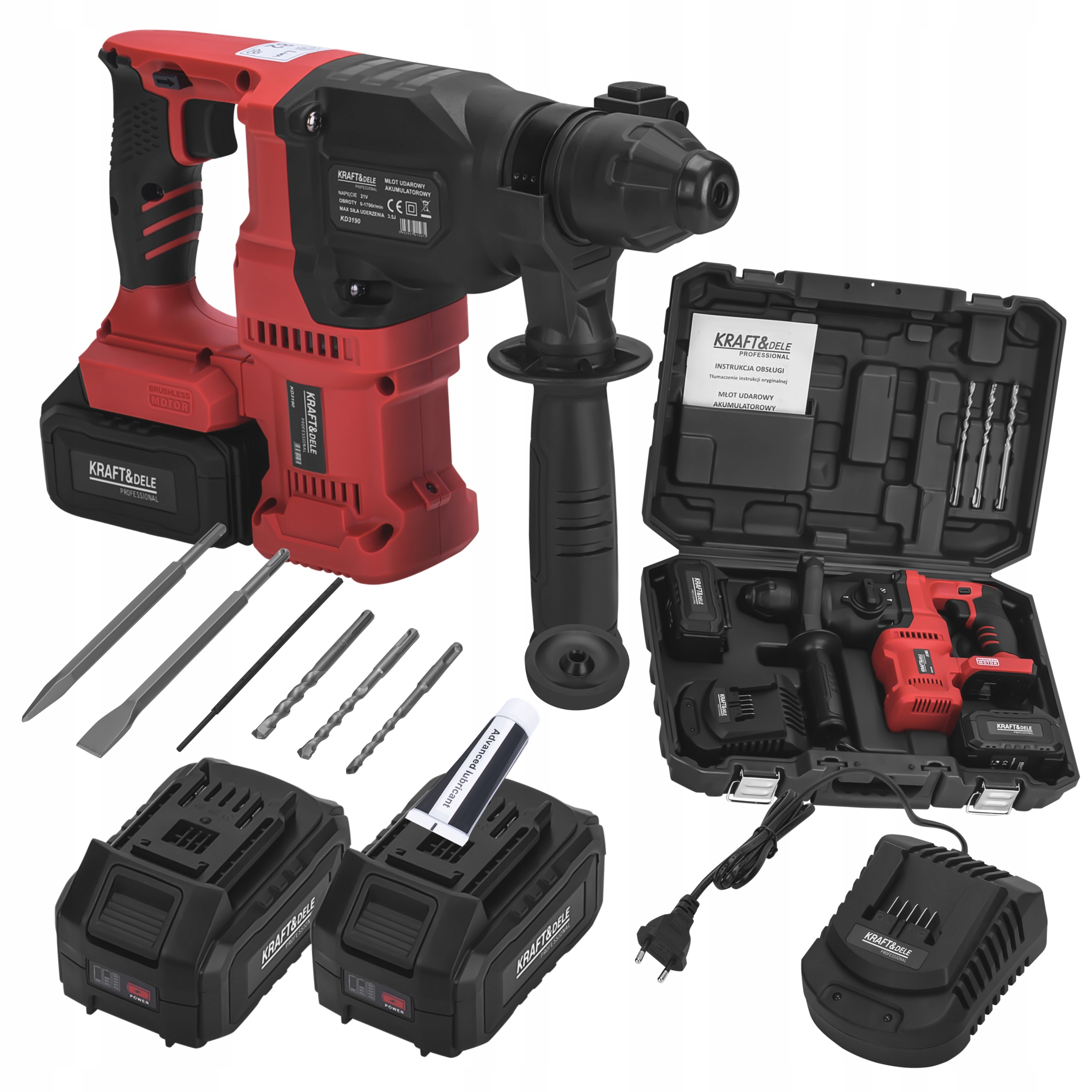 MŁOT UDAROWY AKUMULATOROWY 21V 3.5J SDS+ BEZSZCZOTKOWY 2x4AH WALIZKA KD3190