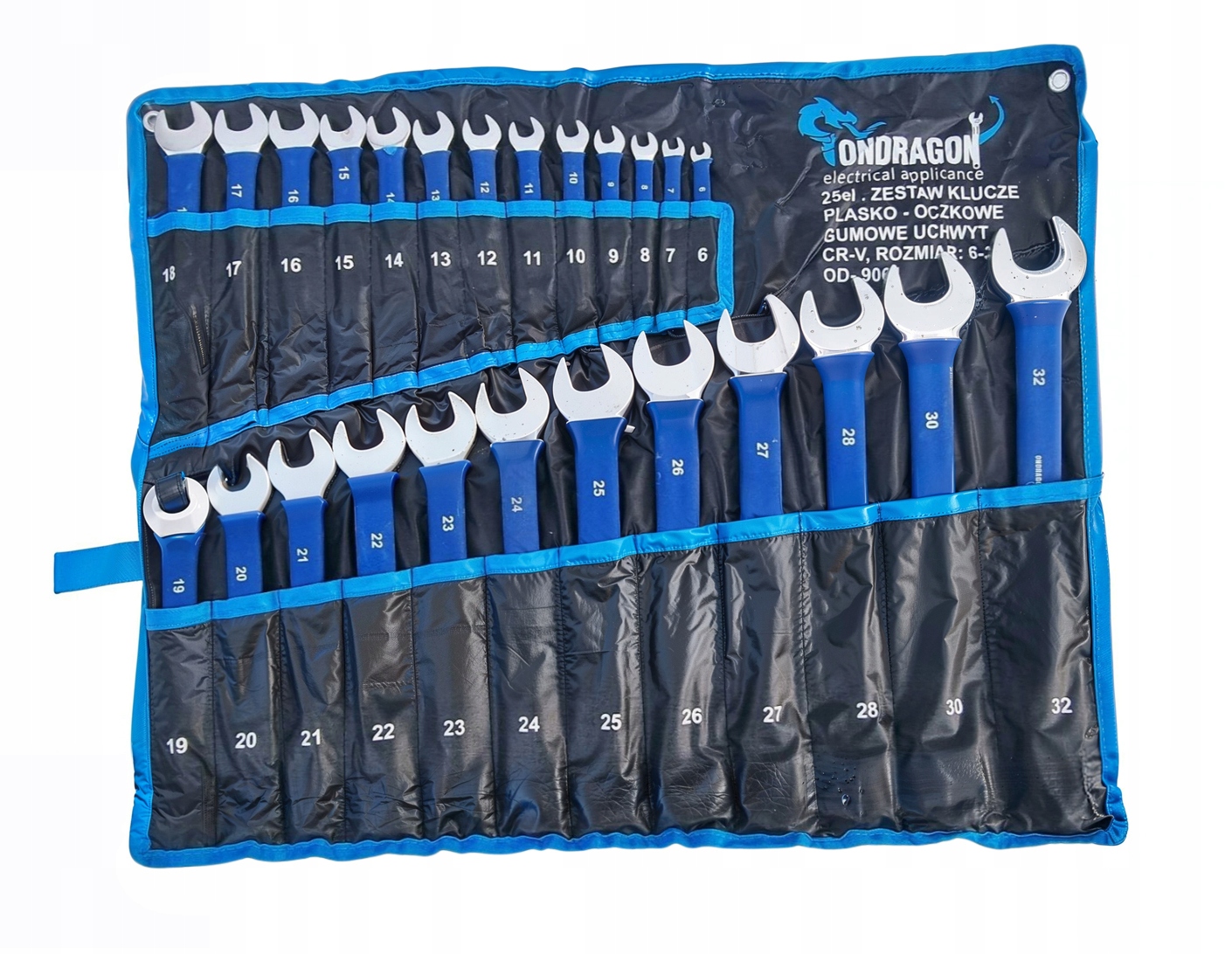 KLUCZE PŁASKO OCZKOWE 6-32mm 25el KLUCZE PŁASKIE GUMOWA RĘKOJEŚĆ OD9061