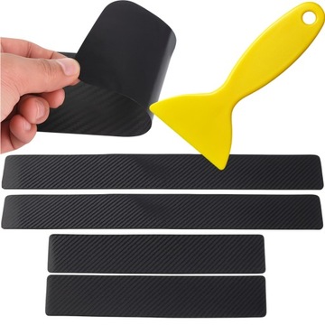 Наклейки защитные na пороги автомобильные накладки чёрный карбон 4 штуки фото №1