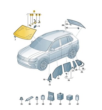 Стекло передняя лобовое стекло зелёный vw tiguan oe: 5na845011clnvb фото №1