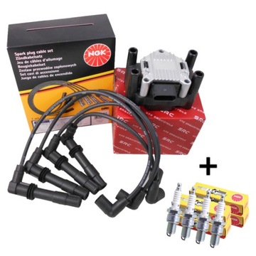 Котушка + дроти + свічки ngk vw bora golf 4 iv skoda octavia 1.4 16v фото №1