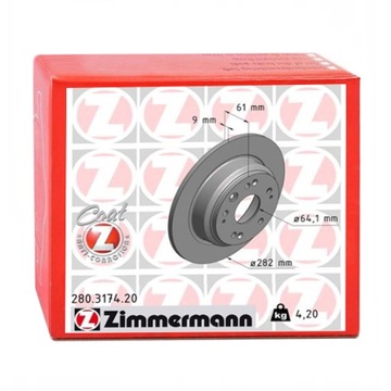 Диски тормозные зад zimmermann do honda odyssey фото №1