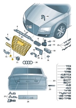 Решётка радиатор решётка радиатора бампера перед audi a8 d4 aso оригинал фото №1