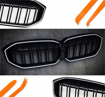 Led решітка решітка радіатора решітки радіатора bmw 3 g20 2023- чорний блиск 2 ребра iconic голова фото №1