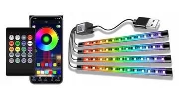 Освещение интерьера кабины автомобиля лента led rgb 4x12 блютуз app usb фото №1