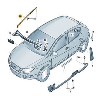 Ліва планка прокладка рамка скла seat ibiza фото №1