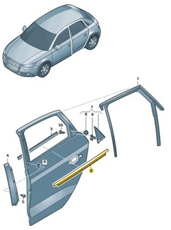 Прокладка накладка скла двері зад праві зовнішня audi a1 aso оригінал фото №1
