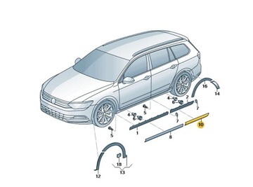 Планка декоративная левых задних дверь vw passat oe: 3g0853333bgru фото №1