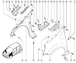 оригинал крепление крыла Держатель передний левый renault MODUS