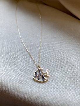 Złoty naszyjnik 585 RYBA Z CYRKONIAMI - miniatura 1