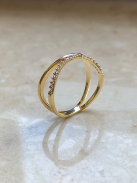 Złoty pierścionek 585 PODWÓJNY CYRKONIE - miniatura 1