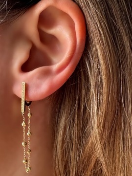 Złote kolczyki próba 585 WISZĄCE Z KULKAMI - miniatura 2