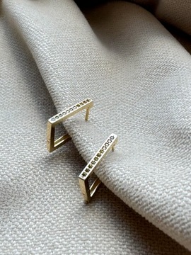 Złote kolczyki 585 KWADRATY Z CYRKONIAMI - miniatura 1